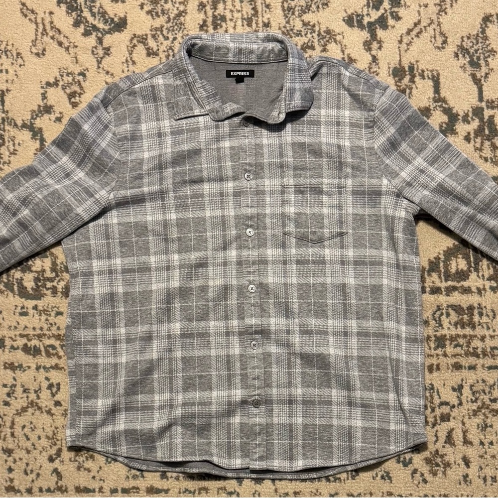 Express Men's Casual Gray Checkered Shirt XL